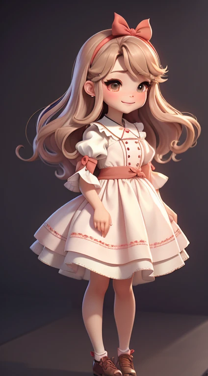 Create an 8K version of the character Alice.
《Red Cliff》alice doll: it should look charming and beautiful, Keep the iconic elements of the original characters. 《Red Cliff愛麗絲》Must be large size for round face, Clear eyes, long eyelashes and rosy cheeks. Your hair should be short and light brown or light brown.
Very beautiful dress: Vestir Alice chibi em um Very beautiful dress e elegante em tons de vermelho ou branco. This dress may have ruffles, income & detail, Reference to the Wonderland theme. Add a ring or ribbon, Add a touch of sophistication.
apron & bow: Adicione um apron branco sobre o vestido de Alice Chibi, Tie with a thin bow around the waist. O apron pode ter pequenos detalhes, such as pockets or fine embroidery.
cute socks and shoes: 用藍白條紋襪子或有趣的細節完成愛麗絲的Red Cliff造型. Standing, Put on cute baby shoes, Has a tie or buckle.
Magic accessories: 為愛麗絲的Red Cliff添加迷人的配件, Like a bow in your hair or a headpiece with fairyland details. You also get beautiful themed accessories.
Be sure to add shadows, 头发的纹理和detail, 愛麗絲Red Cliff的衣服和配件, Make it even more charming and captivating. Give him a smiling face,Put a sweet smile on his face, Capture the character's essence in a subtle and captivating way.