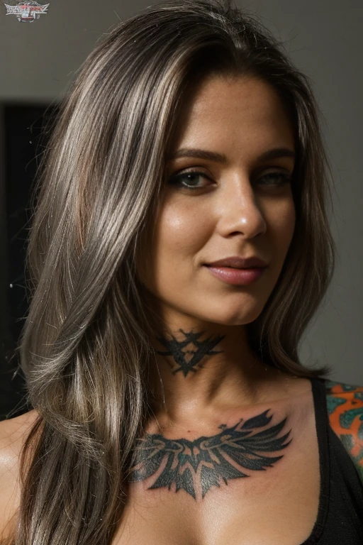 18 years old, gorgeous cute Brazilian girl, smirk, freckles, polaroid photo, (dark skin:1.4), (medium silver hair:1.4), arafed woman in a costume barbarian queen, arafed woman with blue hair and tattoos standing in front of a wall, inked, beautiful cyberpunk woman model, blue and red tattoo, in a cyberpunk setting, inked and colored, with tattoos, cyberpunk 2 0 y. o model girl, jet black haired cyberpunk girl, tattoo sleeve on her right arm, the cyberpunk girl portrait, in cyberpunk style, award winning quality, famous beautiful model, good young girl, (masterpiece:1.0),(best_quality:1.0), ultra high res,4K,ultra-detailed, photography, 8K, HDR, highres, absurdres:1.2, Kodak portra 400, blurry background, bokeh, lens flare, (vibrant_color:1.2),professional photograph, (the_tattoo:1.4), (beautiful_face:1.5),(narrow_waist). --v 6