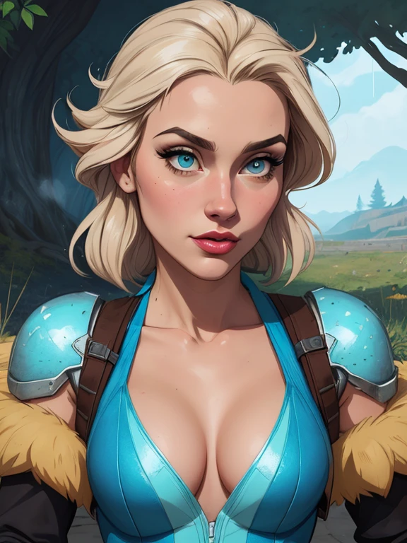 Personagem mulher estilo atompunk Fallout 4 Rainha Anna de Arendelle com marcas de guerras Imagem de desenho animado de uma mulher .Ilustra??o estilo desenho animado, estilo de arte dos desenhos animados, estilo de arte dos desenhos animados, digital illustration style, estilo atompunk design de personagens altamente detalhado, arte digital detalhada coragem, Forest fan art, Design de personagens de retrato, beautiful digital illustration, retrato de alta qualidade, Arte em quadrinhos, mulher jovem cabelo com transas lindas . Queen Anna of ArendelleBeautiful lined eyes Medium large bust and wonderful sexy clothes. image expression of sexual desire from waist to head illustration Queen Anne of Arendelle atompunk style Fallout 4
