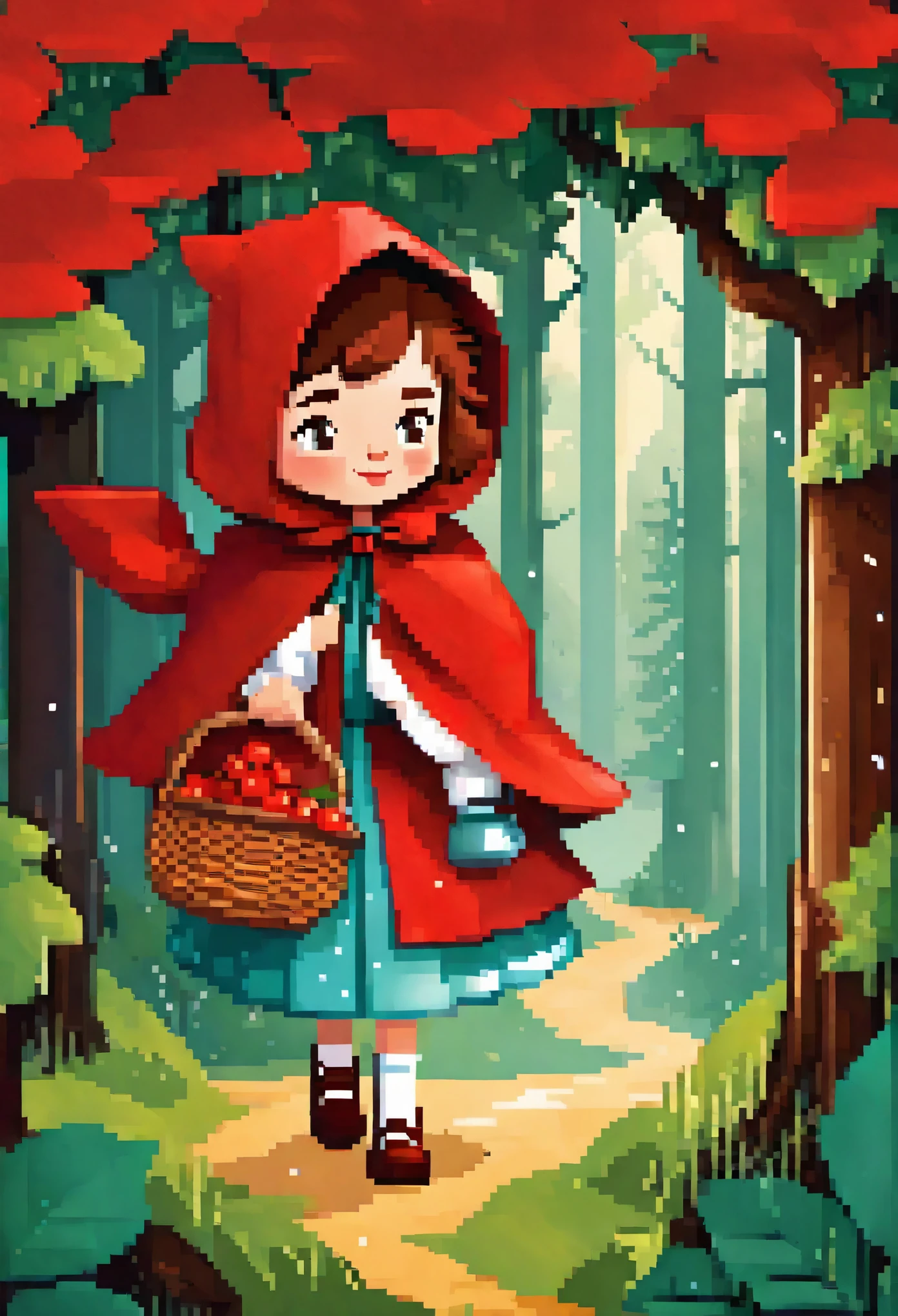 postcard design, story of Little Red Riding Hood, flat Design, vector illustrations, graphic illustration, detailed 2d illustration, flat illustration, digital illustration, digital artwork,