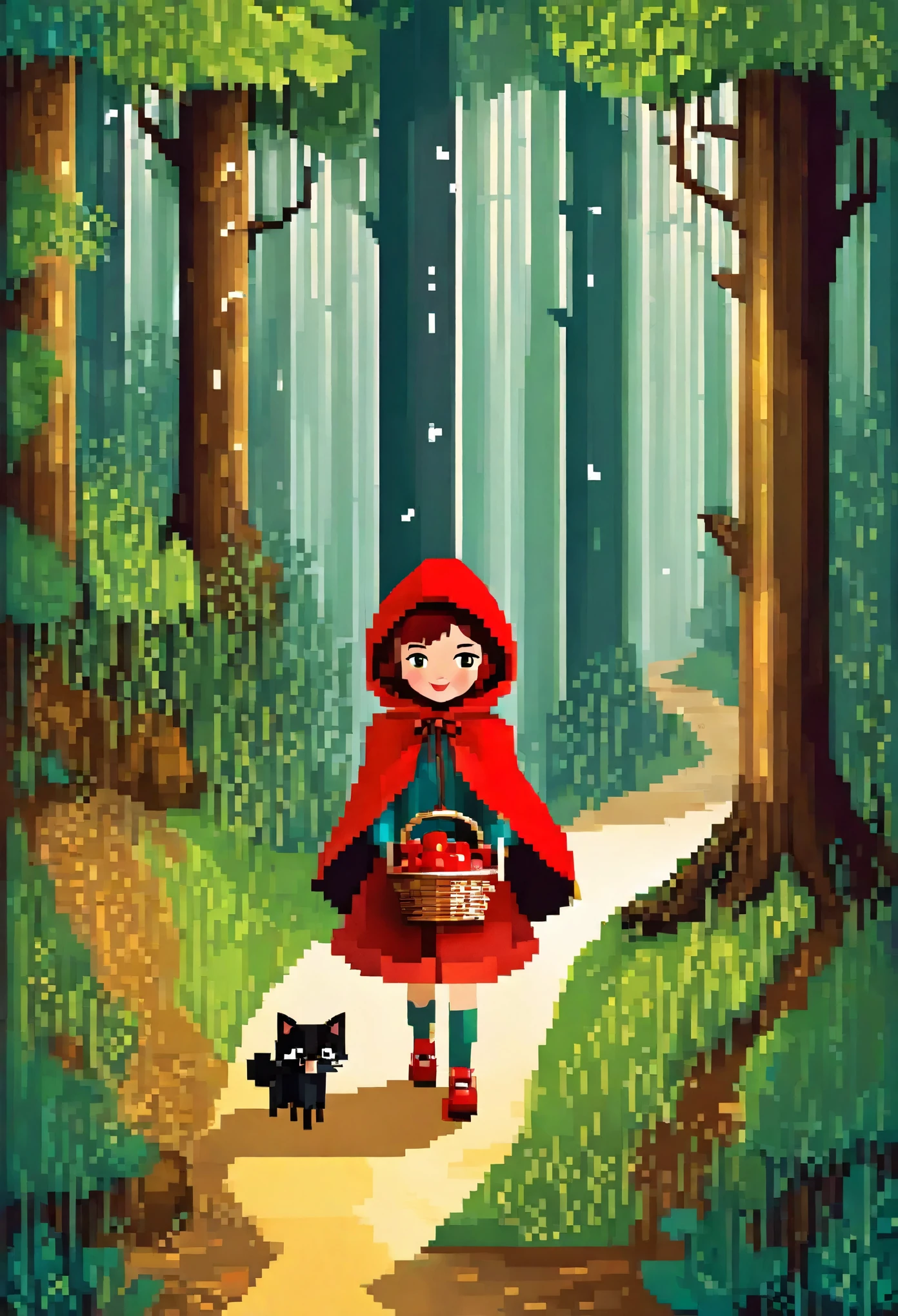 postcard design, story of Little Red Riding Hood, flat Design, vector illustrations, graphic illustration, detailed 2d illustration, flat illustration, digital illustration, digital artwork,