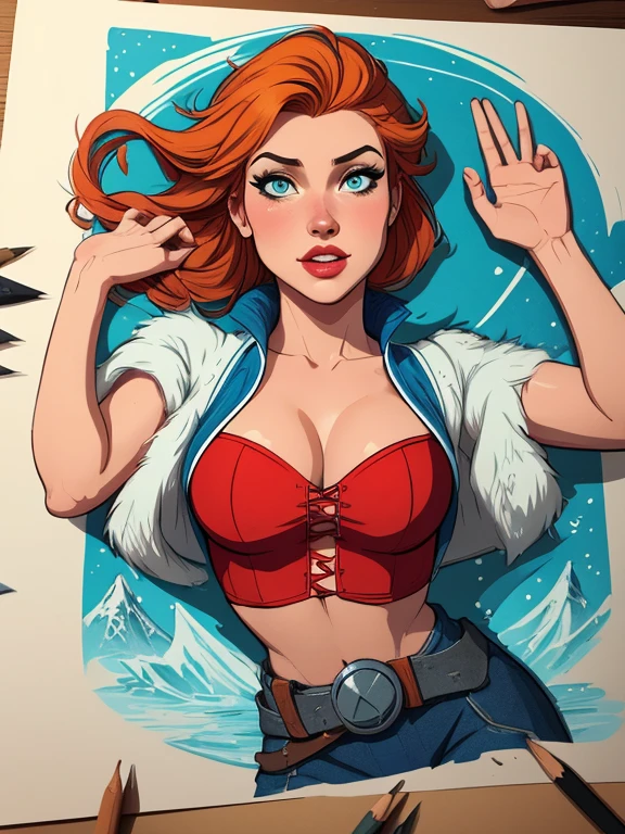Personagem mulher estilo atompunk Fallout 4 Rainha Anna de Arendelle com marcas de guerras Imagem de desenho animado de uma mulher .Ilustra??o estilo desenho animado, estilo de arte dos desenhos animados, estilo de arte dos desenhos animados, digital illustration style, estilo atompunk design de personagens altamente detalhado, arte digital detalhada coragem, Forest fan art, Design de personagens de retrato, beautiful digital illustration, retrato de alta qualidade, Arte em quadrinhos, mulher jovem cabelo com transas lindas . Queen Anna of ArendelleBeautiful lined eyes Medium large bust and wonderful sexy clothes. image expression of sexual desire from waist to head illustration Queen Anne of Arendelle atompunk style Fallout 4