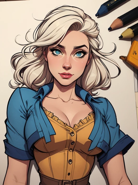 Personagem mulher estilo atompunk Fallout 4 Rainha Anna de Arendelle com marcas de guerras Imagem de desenho animado de uma mulher .Ilustra??o estilo desenho animado, estilo de arte dos desenhos animados, estilo de arte dos desenhos animados, digital illustration style, estilo atompunk design de personagens altamente detalhado, arte digital detalhada coragem, Forest fan art, Design de personagens de retrato, beautiful digital illustration, retrato de alta qualidade, Arte em quadrinhos, mulher jovem cabelo com transas lindas . Queen Anna of ArendelleBeautiful lined eyes Medium large bust and wonderful sexy clothes. image expression of sexual desire from waist to head illustration Queen Anne of Arendelle atompunk style Fallout 4