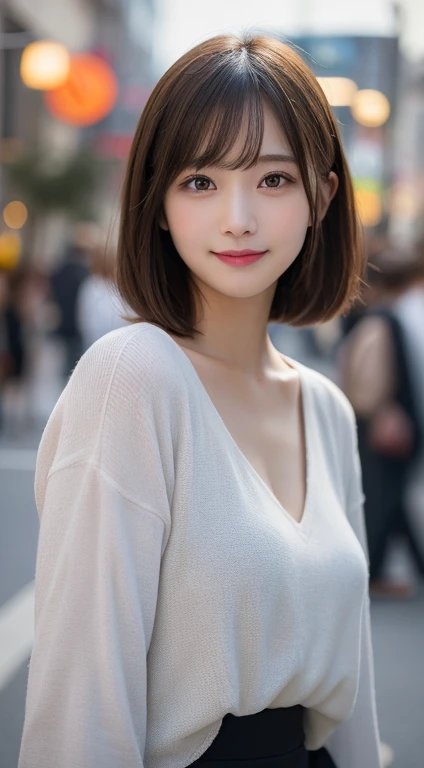 Tabletop, highest quality, figure, Very detailed, In detail, High resolution, 8k wallpaper, Perfect dynamic composition, Beautiful fine details, Women's fashion,Very short hair,small breast natural color lip, Bold sexy pose,smile,Harajuku、20-year-old girl、cute、sexy shot looking at camera