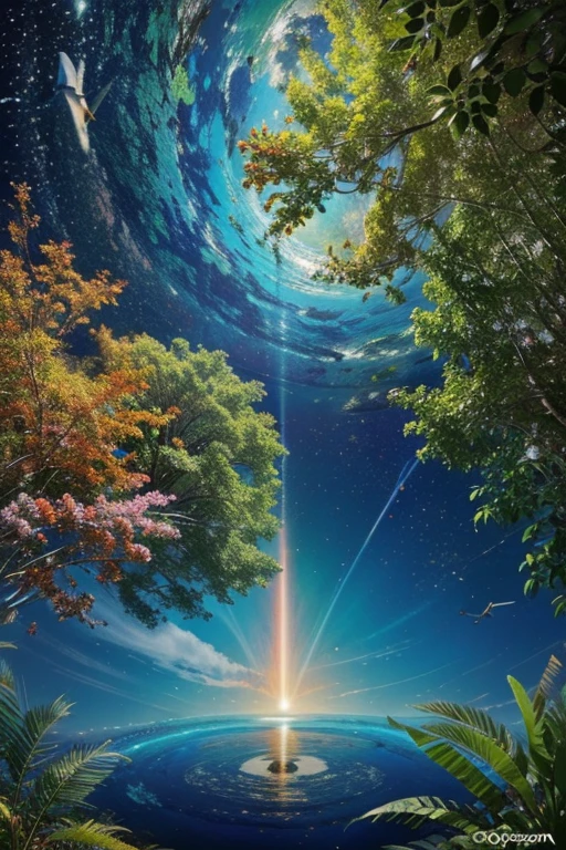 Create an artwork that celebrates the beauty and importance of our planet Earth. Use vibrant colors and unique patterns to depict the diversity of nature and the interconnectedness of all living beings. Show how we can protect and preserve our environment for future generations. Let your imagination soar and inspire others to take action for a sustainable and eco-friendly world.