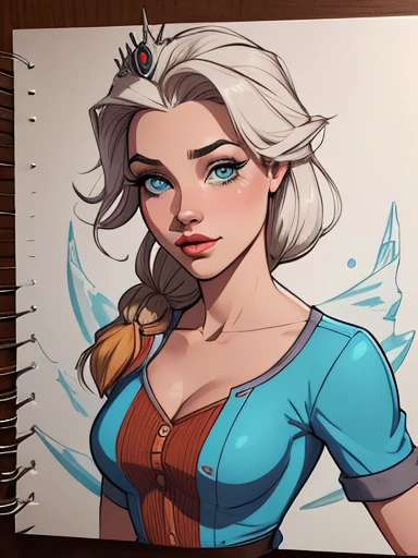Personagem mulher estilo atompunk Fiona rainha Anna de Arendelle com marcas de guerras Imagem de desenho animado de uma mulher .Ilustra??o estilo desenho animado, estilo de arte dos desenhos animados, estilo de arte dos desenhos animados, digital illustration style, estilo atompunk design de personagens altamente detalhado, arte digital detalhada coragem, Forest fan art, Design de personagens de retrato, beautiful digital illustration, retrato de alta qualidade, Arte em quadrinhos, mulher jovem cabelo com transas lindas . Queen Anna of ArendelleBeautiful lined eyes Medium large bust and wonderful sexy clothes. image expression of sexual desire from waist to head illustration Queen Anne of Arendelle atompunk style Fallout 4 style pose playboy magazine
