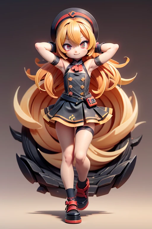 A girl with impressive blonde hair、Hair accessories、Short Bob、Black pantyhose、sleeveless、Hot Pants、Smile、Cute shoes and accessories、Red hair band、Dynamic poses