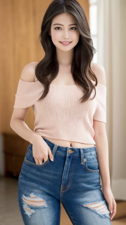 Masterpiece, Best quality, 8k, 18 years old, Raw photo, absurd, Award-winning portrait, smile, smile, pure, , ((ombre)), small and perky breast, blue eyes, offshoulder, ((open waist)), ginger hair, mini skirt