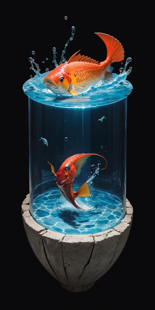 ((BLACK BACKGROUND 1:2, masterpiece)) RIVER MOUNTAIN, WATER POOL, MAGICARP, MAGICARP FROM POKEMON FISHES SWIMMING ON IT