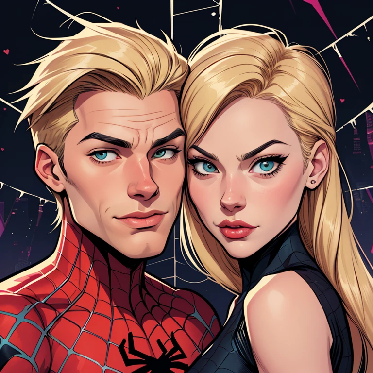 Spider-Man and Gwen Stacy Cartoon Style Digital Illustration Together Valentine Cartoon Style Character 