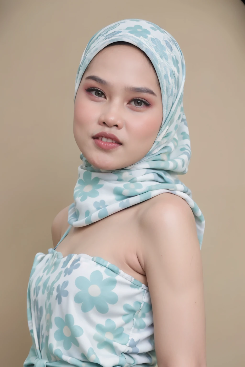 ((Chubby)), ((Flat Chest:1.2)), (Happy smile), (((HIJAB MALAY GIRL))), masutepiece, High quality, UHD 32K, Realistic face, Realistic skin feeling , A Japanese Lady, 58 years old matured lady, , Very cute and baby-like face, (((FLAT CHEST))), (Night time at forest), ((look In front at the camera and SADNESS)), (((GREY FLUORESCENT))), (((CUTE GIRL))), ((GREY FLUORESCENT LIPS)), ((Floral Pattern)) little wearing satin strapless, dark night background , black forest night, horror scary place, (from behind up) seductive pose, G-String