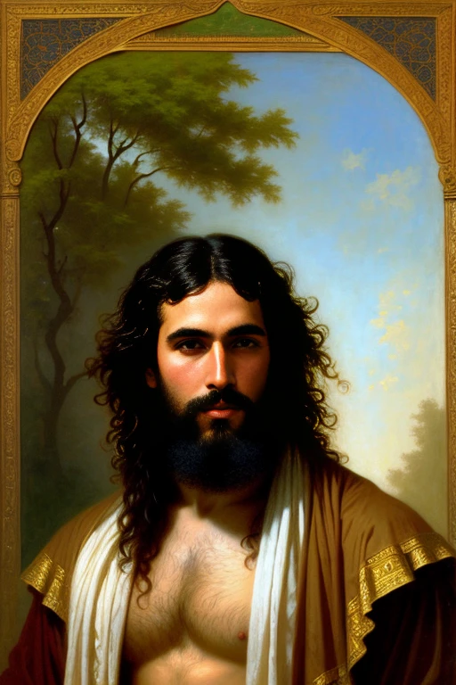 painting of an strong ebony african man, green eyes, taking a bath in a Beautifull lake with a jar, nude hairy chest, african man, inspired by François Joseph Heim, by François Bocion, inspired by Carl Heinrich Bloch, by Friedrich Gauermann, inspired by François Bocion, by Johan Grenier, by Frédéric Bazille, orientalist tom of finland, William-Adolphe Bouguereau, Gaston Bussiere, Alphonse Mucha.