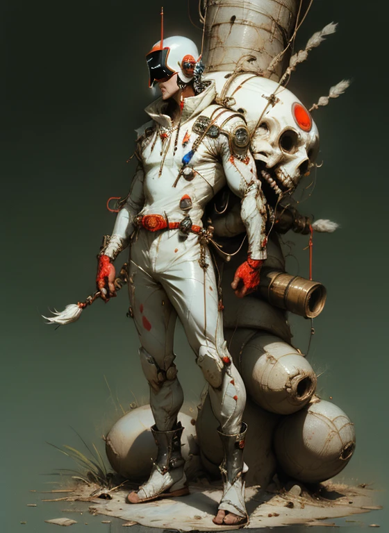perfect proportions, anatomically correct, (head to toe: 2.0), (full body image: 2.0), solo, (Casshern: 1.6), extremely stylized, deviant art, masterpiece, highly detailed, detailed eyes, expressive detailed eyes, detailed pupils, futuristic, ((1950s scifi helmet)), ((pointy helmet)), Rubber Gloss, (flightsuit:1.4), big boots, entire body image, full body shot, nvinkpunk, professional photograph of alexander_skarsgard, tassles, large beads, (large tassels), cyberpunk, inkpunk, paint platter, ink splatter, (action pose:1.0), 