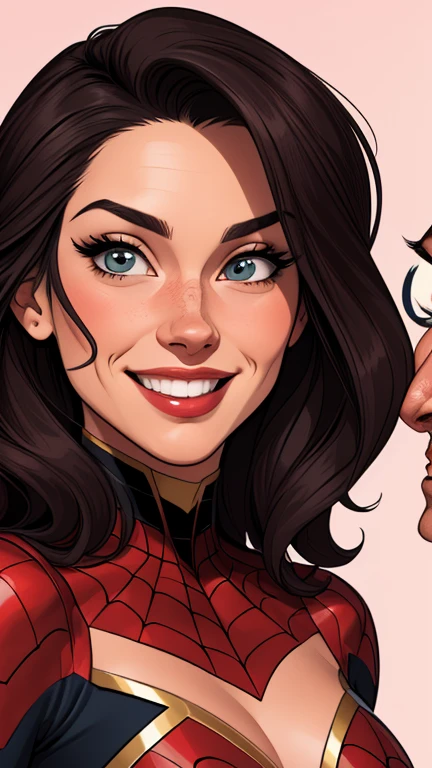 Spider Woman Potter Parker 90s Portrait Mode Together The 3 Characters Cartoon Style Digital Illustration Together Valentine Cartoon Style Character Portrait Mode Cartoon Style Character Facial Expression Happy Beautiful Smile and Small Six
