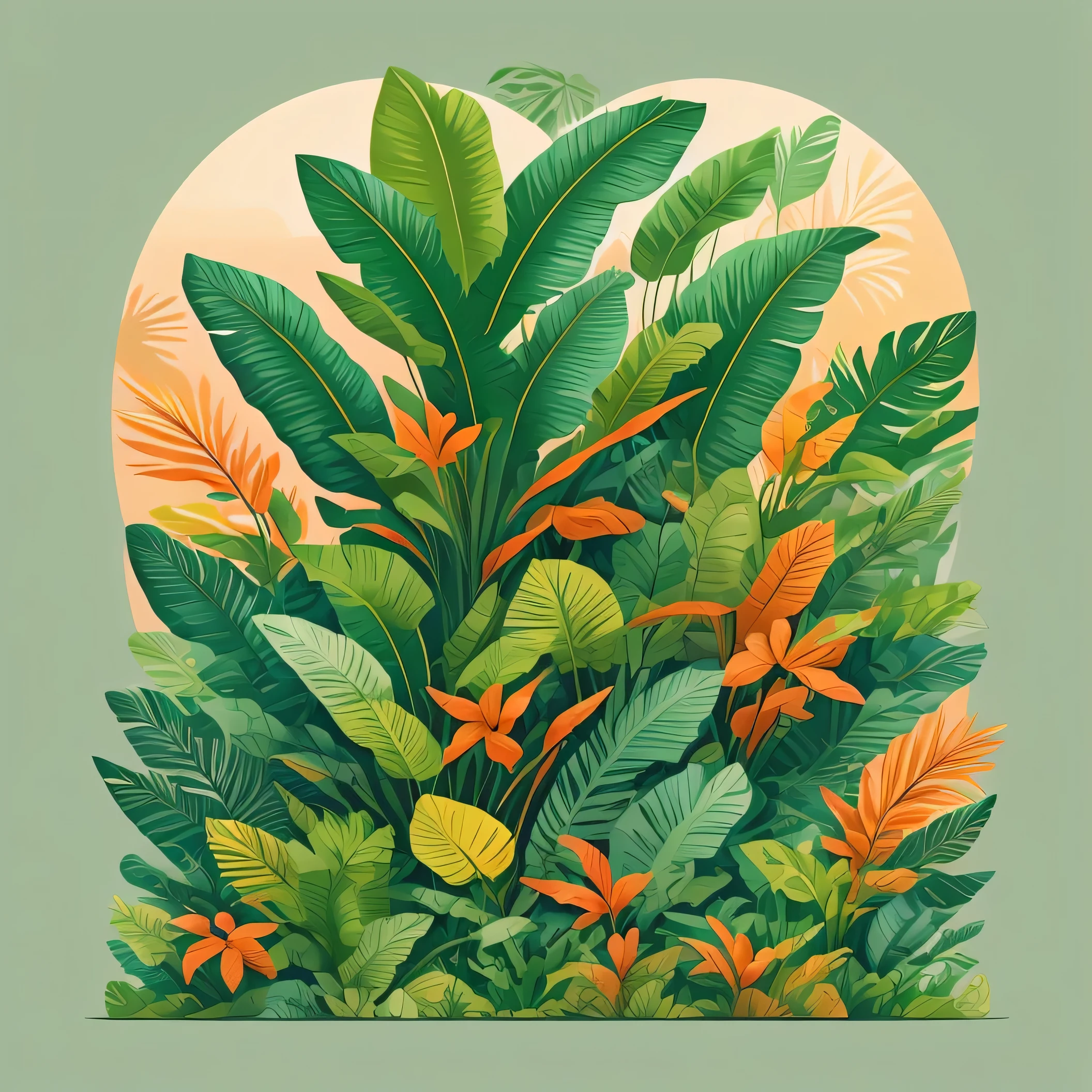 Tropical and safari leaves surround the sides and corners while leaving the middle plain with a soft pastel green color, Flora Print，side Soft beige，pastel green，Tropical plants, tropical leaves, rzminjourney，vectorial art，Design loops