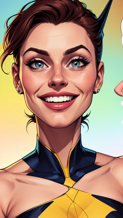 Batgirl portrait mode from the 90s together the 3 characters Cartoon style digital illustration together boyfriends Cartoon style character portrait mode Cartoon style character facial expression happy beautiful smile and six medium small portrait mode from the waist up