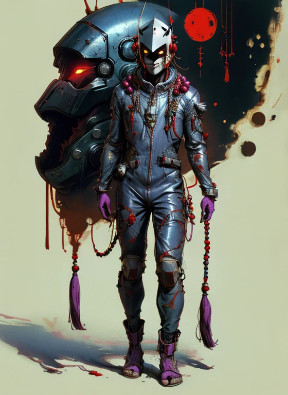 perfect proportions, anatomically correct, (head to toe: 2.0), (full body image: 2.0), solo, (Casshern: 1.6), extremely stylized, deviant art, masterpiece, highly detailed, detailed eyes, expressive detailed eyes, detailed pupils, futuristic, ((1950s scifi helmet)), ((pointy helmet)), Rubber Gloss, (flightsuit:1.4), big boots, entire body image, full body shot, nvinkpunk, professional photograph of alexander_skarsgard, tassles, large beads, (large tassels), cyberpunk, inkpunk, paint platter, ink splatter, (action pose:1.0),