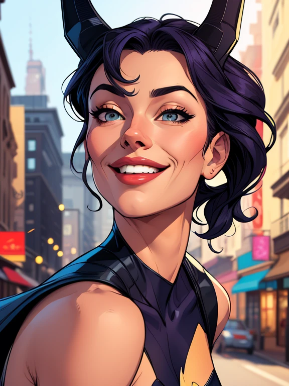 Batgirl portrait mode sensual sesys style Cartoon style digital illustration together boyfriends Cartoon style character portrait mode Cartoon style character facial expression happy beautiful smile and six medium small portrait mode waist up
