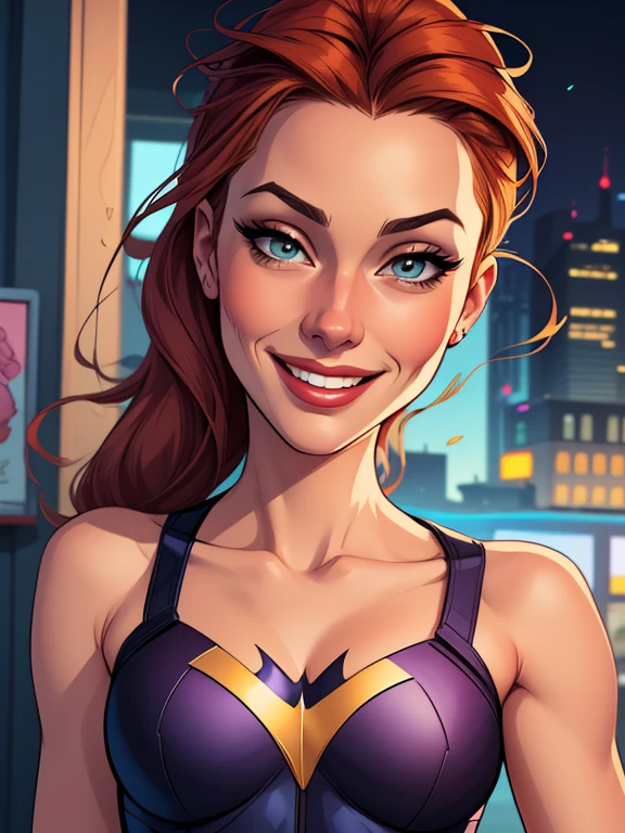 Batgirl portrait mode sensual sesys style Cartoon style digital illustration together boyfriends Cartoon style character portrait mode Cartoon style character facial expression happy beautiful smile and six medium small portrait mode waist up