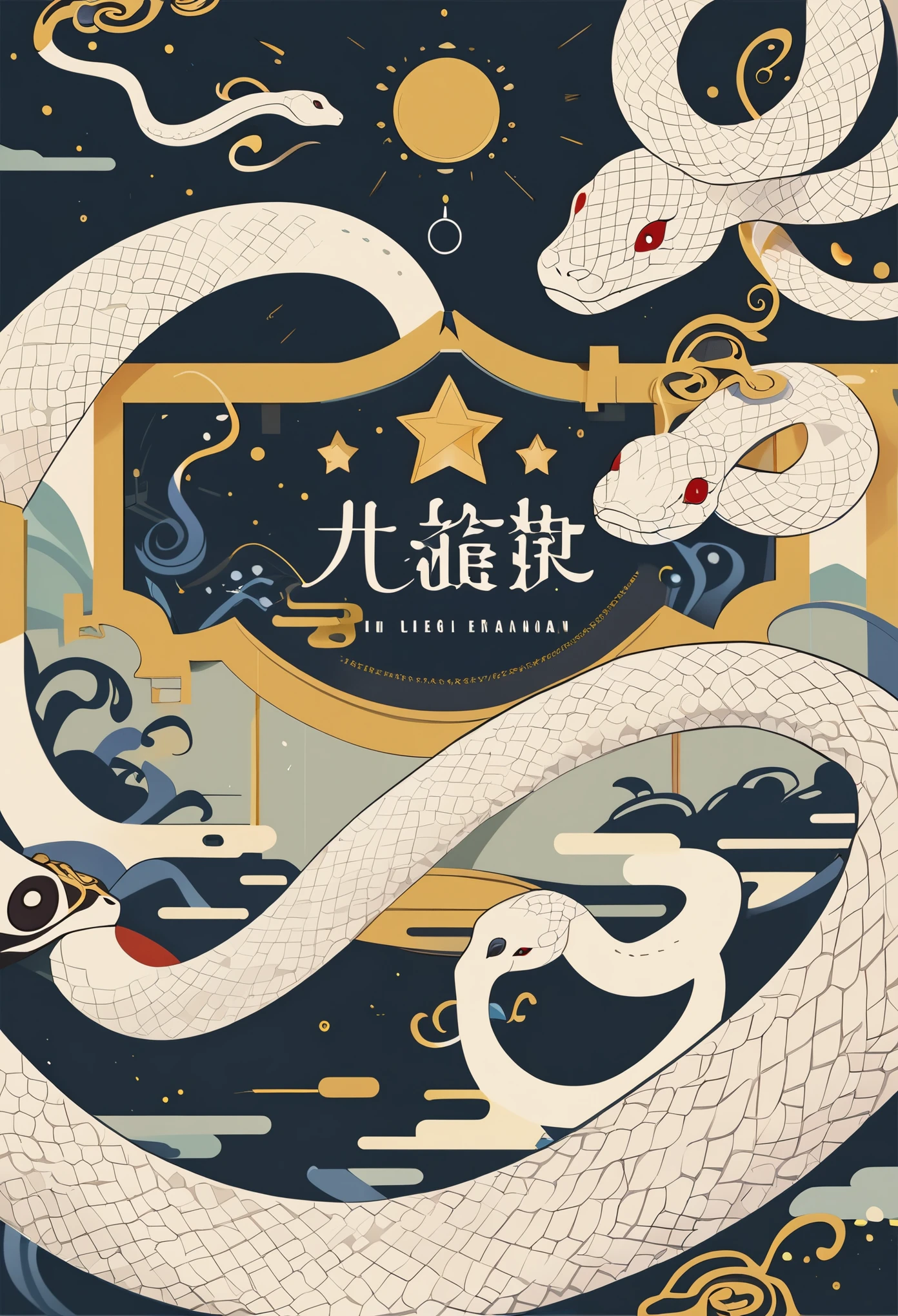 cover page, The Legend of the White Snake, Bai she zhuàn , flat Design, vector illustrations, graphic illustration, detailed 2d illustration, flat illustration, digital illustration, digital artwork,