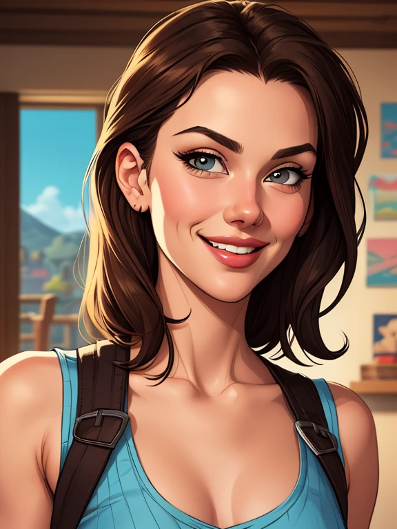 Xena princess warrior portrait mode sensual sesys style Cartoon style digital illustration together boyfriends Cartoon style character portrait mode Cartoon style character facial expression happy beautiful smile and six medium small portrait mode waist up
