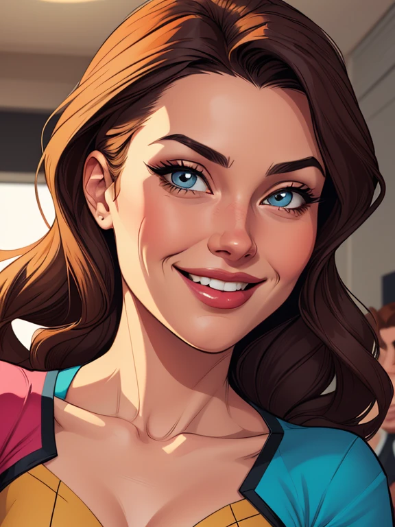 Batgirl portrait mode sensual sesys style Cartoon style digital illustration together boyfriends Cartoon style character portrait mode Cartoon style character facial expression happy beautiful smile and six medium small portrait mode waist up