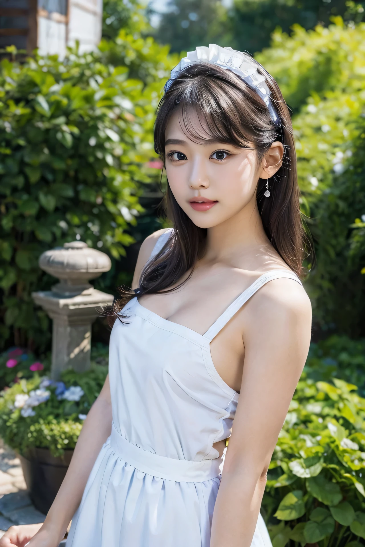 1girl, 18 year old, solo, gravure idol,  slender body, (black hair:1.2), closed mouth, (smiling:0.8), (sexy pose:1.2), (beautiful detailed eyes, shiny eyes, long eyelashes, double eyelid), (natural hand), (natural eyes and mouth), (finely detailed beautiful eyes:1.2),
gravure, maid headdress, maid apron, white thighhighs, hair ornament, hairclip, white apron, ((black) maid dress, ((white) skirt), garter straps, hair ribbon, short sleeves, alternate costume,
looking at viewer, (upper body:1.4), (front view),
photo, photo realistic, (photorealistic:1.4), best quality, high quality, 4K, RAW, masterpiece, beautiful face,
