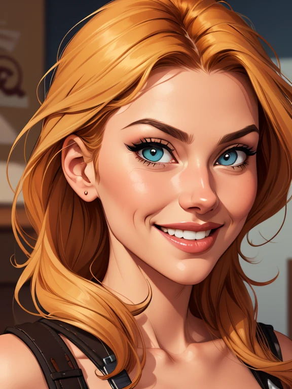 (estilo de desenho animado:1.2), Desenhos de (Hermione granger), Sorriso, olhos verdes perfeitos, rosto detalhado, fundo branco, pose divertida, olhar sedutor,Corpo inteiro usando o uniforme de sanserina, medium beautiful breasts and wonderful body Cartoon style digital illustration
