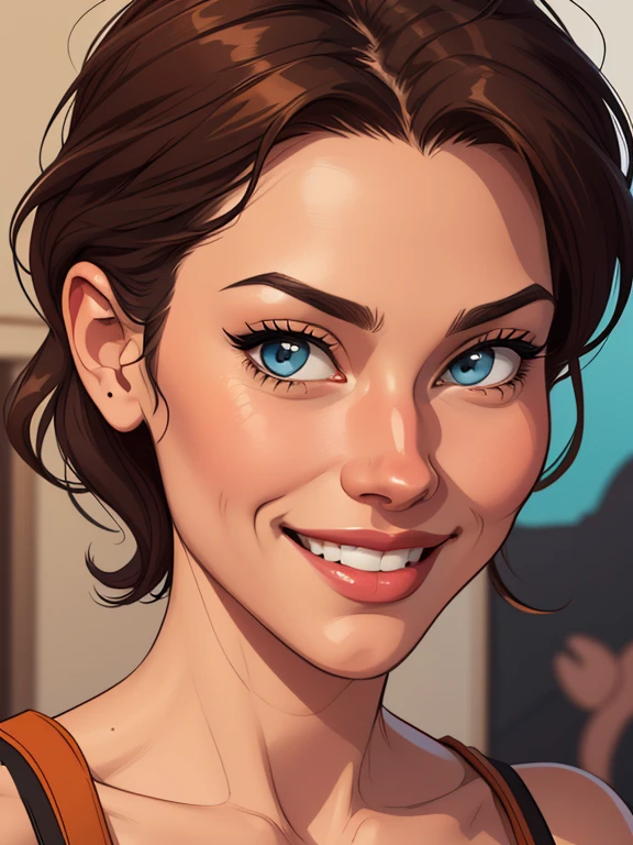 Xena princess warrior portrait mode sensual sesys style Cartoon style digital illustration together boyfriends Cartoon style character portrait mode Cartoon style character facial expression happy beautiful smile and six medium small portrait mode waist up 