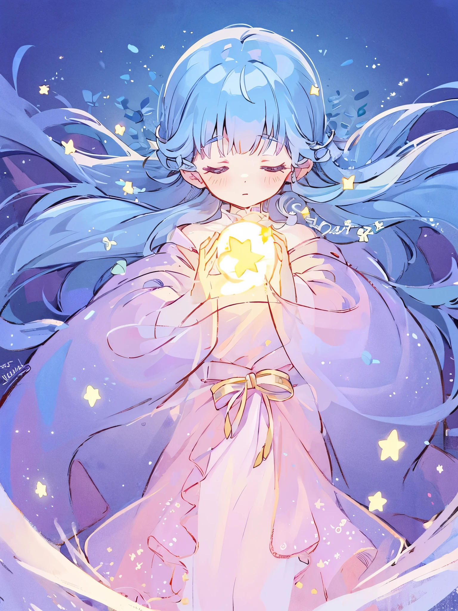 complex background, wishing star background, a woman wearing an ethereal mystical pink translucent dress that reflects the stars, perfume promo art, mystic, complex drawing, highly detailed, Covergirl brand, promo art, artistic rendition, ethereal, starry night, midjourney style