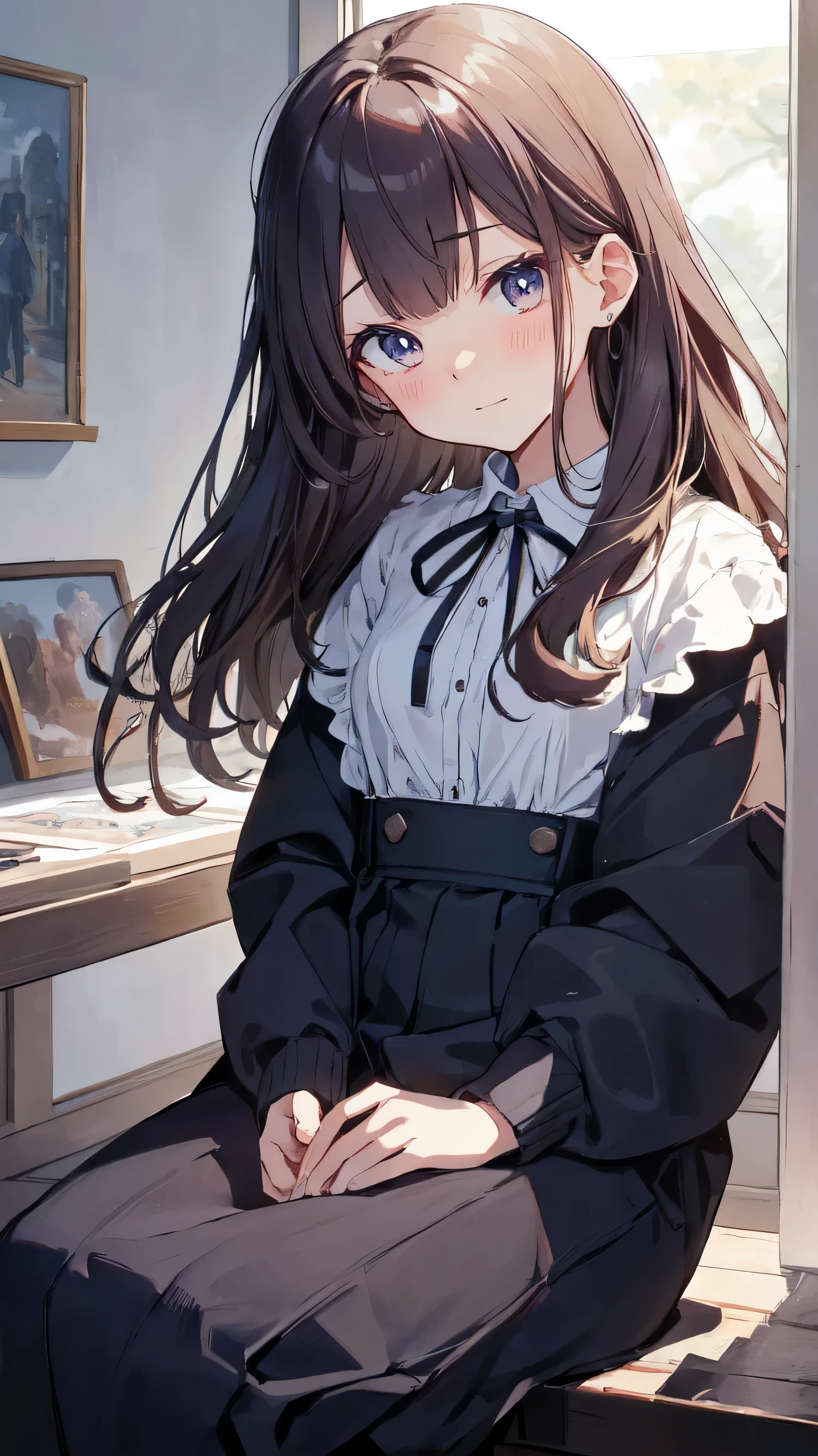 Masterpiece、Highest quality、highest quality、 ((panic))、Shiny hair quality、Small face、、Sitting、Super detailed and beautiful bright eyes、Super detailed clear and beautiful face、(cute illustration:1.2), High-resolution, ultra-detailed, best quality, embarrassed、(skirt)、(cute underwear)、Sitting with legs crossed、((Thighs))