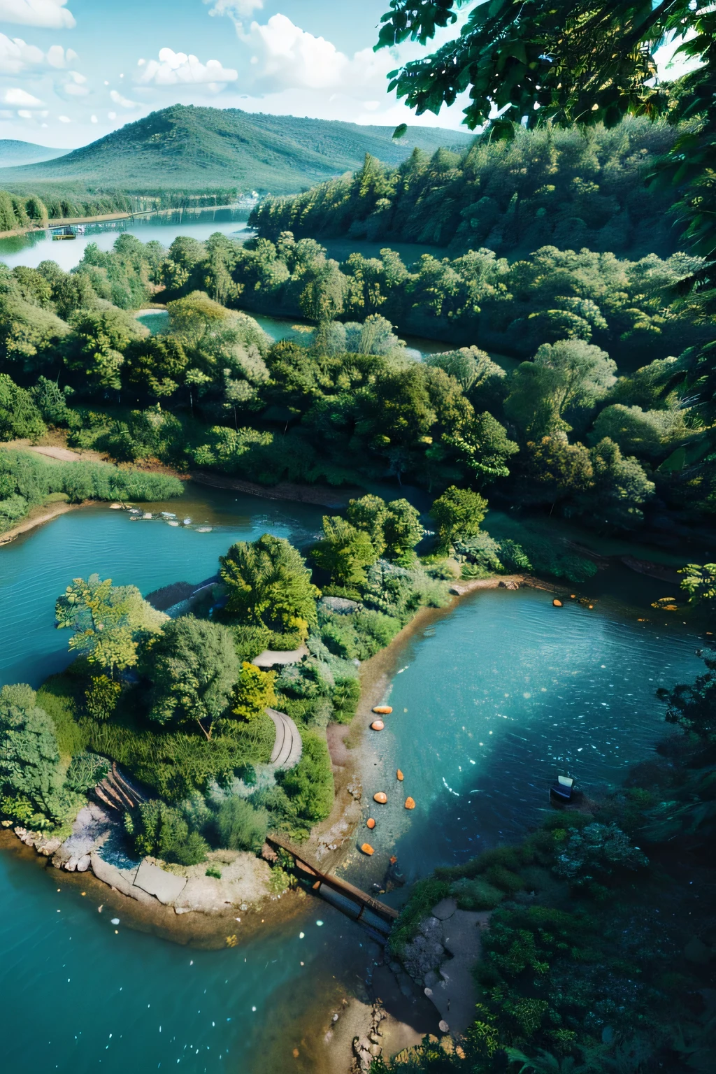 There is a blue and clear river in the woods, sapphire waters below, Snake River in the jungle, The river is amazing, Green Waters, deep clear pool, blue and Green Water, A lush oasis, The river at the bottom, Green Water, River with hanging plants, middle blue river, In a river in the jungle, azure water