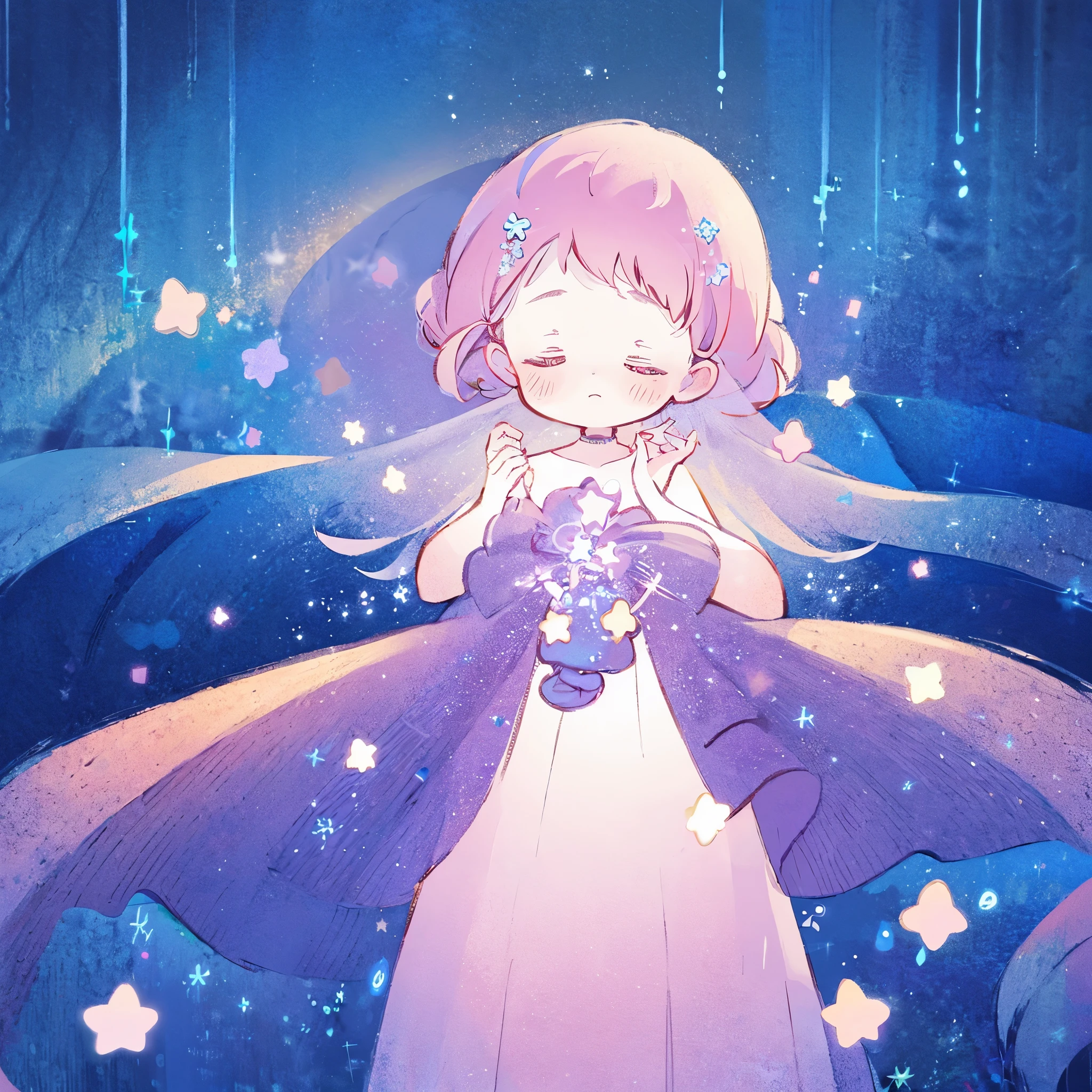 complex background, wishing star background, a woman wearing an ethereal mystical pink translucent dress that reflects the stars, perfume promo art, mystic, complex drawing, highly detailed, Covergirl brand, promo art, artistic rendition, ethereal, starry night, midjourney style
