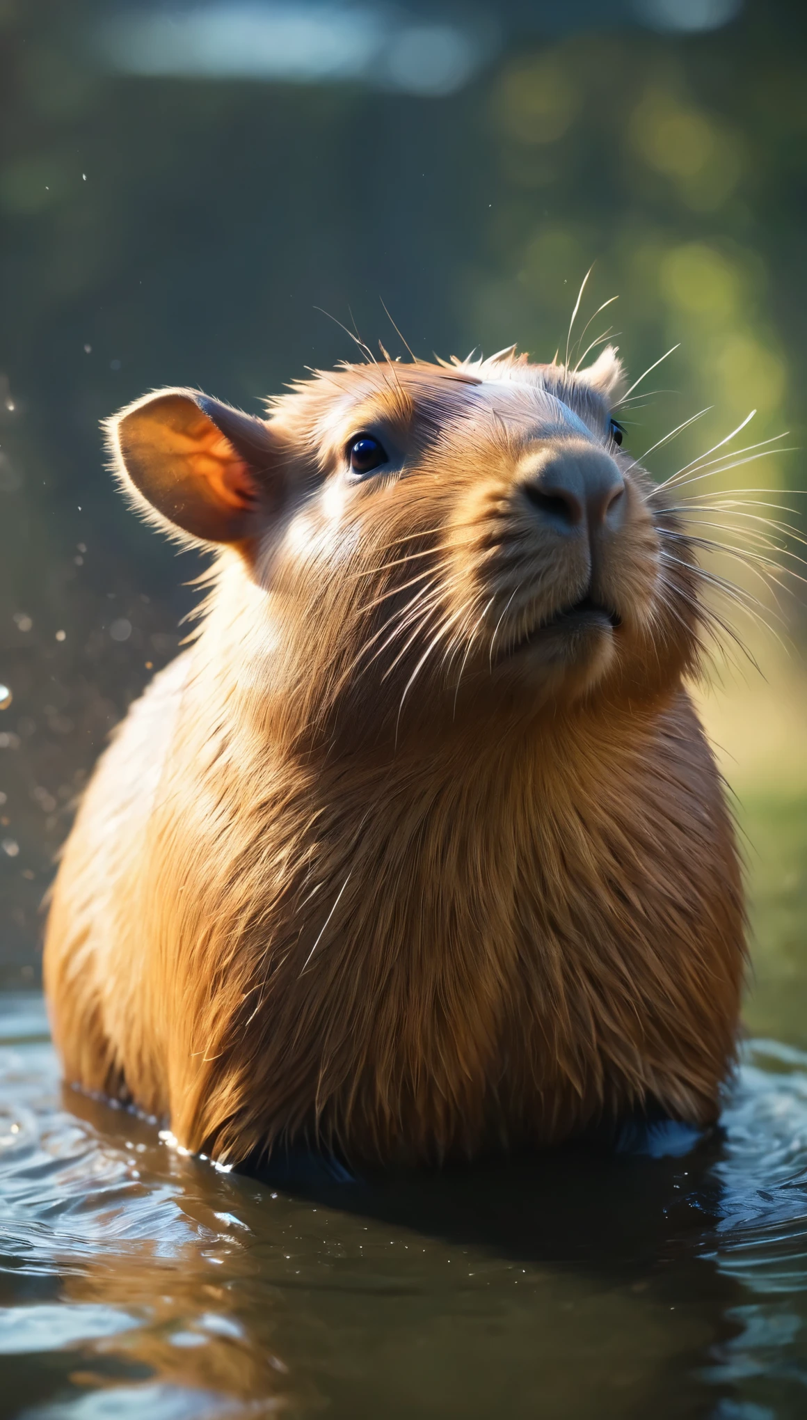 温泉に入っているcapybara,Japanese open-air bath,capybara:happiness:Squint your eyes,Wet fur texture,hot water,steam,cute,National Geographic,Photos taken by a professional photographer,black eye,eyelash,最high quality,high quality,Intricate details,Attention to detail,blurred background,cutecapybaraが視聴者をお出迎えします,Realistic,Fantasy,,halation,Beautiful light and shadow,flash,とてもflash,masterpiece,最高masterpiece,Intricate details,rendering,Zentangle Elements,8k,3D,Impressive photos like paintings,,Smooth hair flow,Like a stuffed toy
