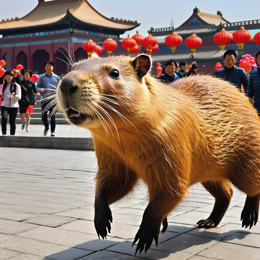 A kaiju Capybara themed is running amok in Beijing