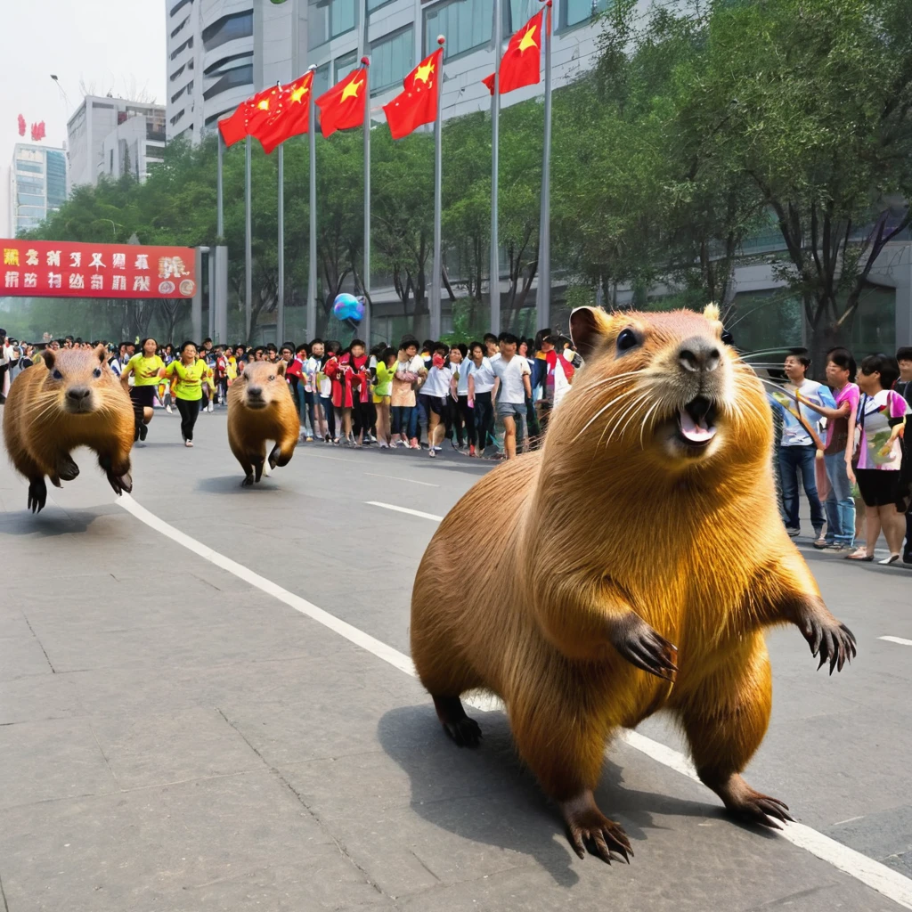 A kaiju Capybara themed is running amok in Beijing