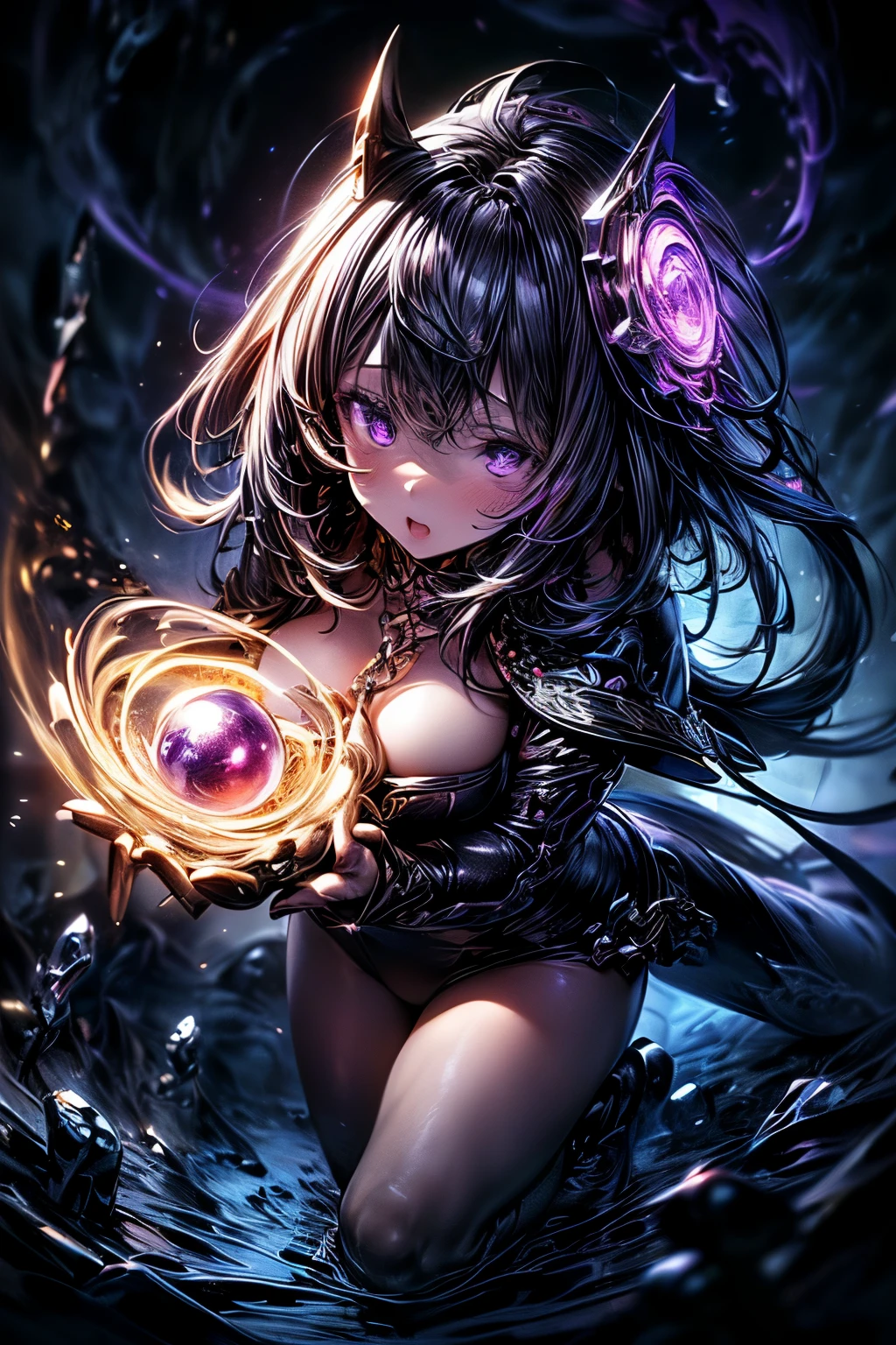 ((((masterpiece, highest quality, Super detailed, very_expensive_solve, big_file size, Full Color)))), ((((Modern stressful society)))), abstract illustration, CG, Dark worldview, Fantasy World, Big black vortex, darkness魔法, Wizard, （darkness）, Magical Vortex, ((Purple Magic)), Gothic Girl Costume, 