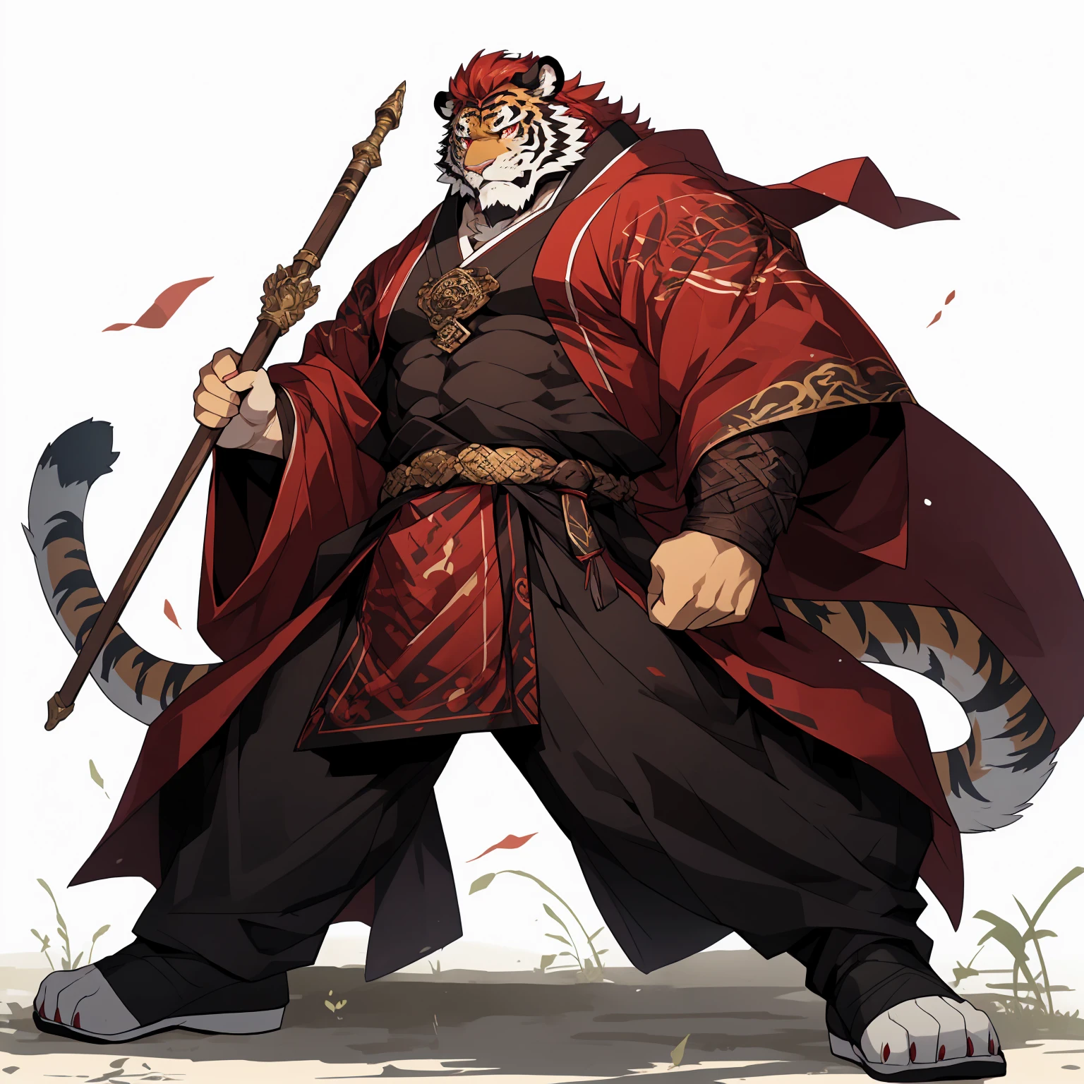 (淡红色tiger),(烈焰红General战袍),Holding a spear,Powerful gesture,Stand confidently and proudly,(The background is the endless sea:1.2),abdominal muscles,Heroic Stance飒爽,完美的masterpiece,Various facial details,Perspective from a distance,specific description,masterpiece,CG,(Pale red eyes),light green pattern,Light green tail,General,Heroic Stance,tiger,Reddish fur,Specific facial details,Half Body,(炎火General战履),(Chang Ling),((middle aged)),(Face focus),(16K),HD,Red and white belly,temple,beard,(Facial lines),Different students,(Flaming Red Battle Robe),(Light red hair),Strong,muscle,(high resolution:1.3),Weeds underfoot