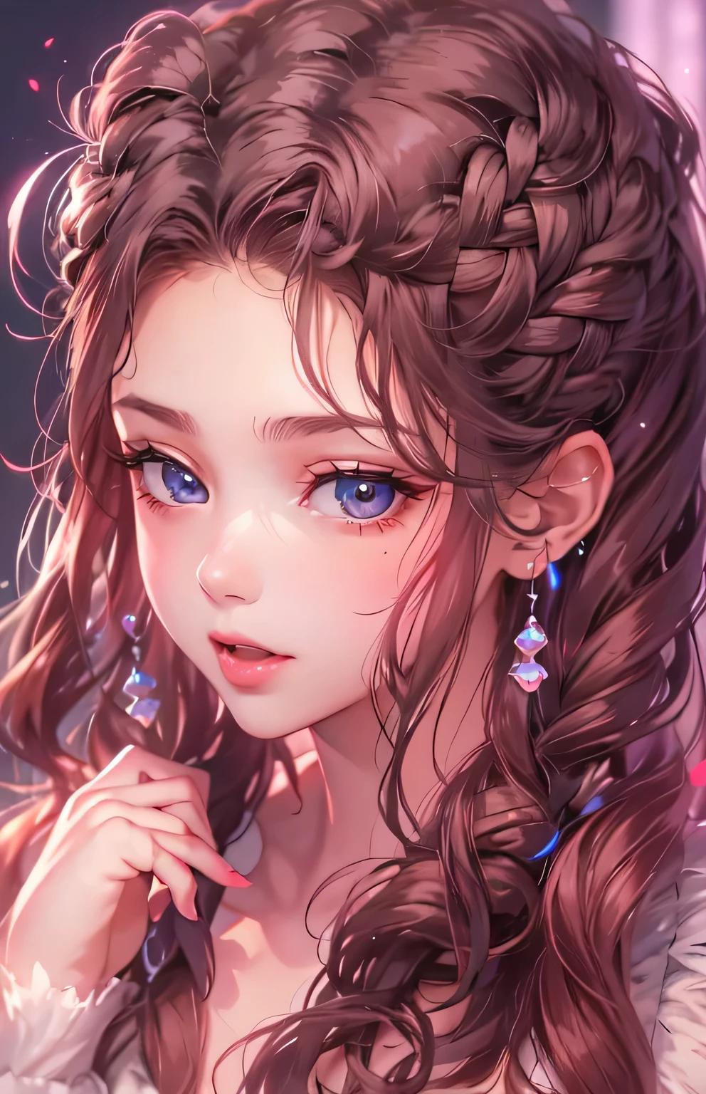 ((highest quality)), ((masterpiece)), (Get used to it), Perfect Face , beautiful girl , chocolate , Medium breast , Long and beautiful hair , Braided hair ,