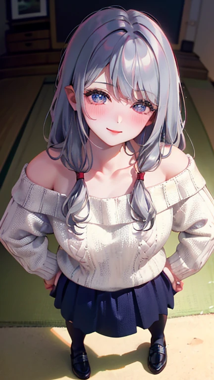 masterpiece、highest quality、1 girl、(colorful)、(OK, Beautiful eyes and fine face)、Cinema Lighting、Bust Shot、Highly detailed CG Unity 8k wallpaper、Gray Hair、alone、Laughter、Complex skirt、((Fluttering petals)) 、(Flower meadow) null、曇った灰のnull、architecture、moon明かり、moon、night、(Dark Theme:1.3)、Optics、Fantasy、((((There are many clocks in the background)))、((((Sit cross-legged))))、(indian style, sitting)