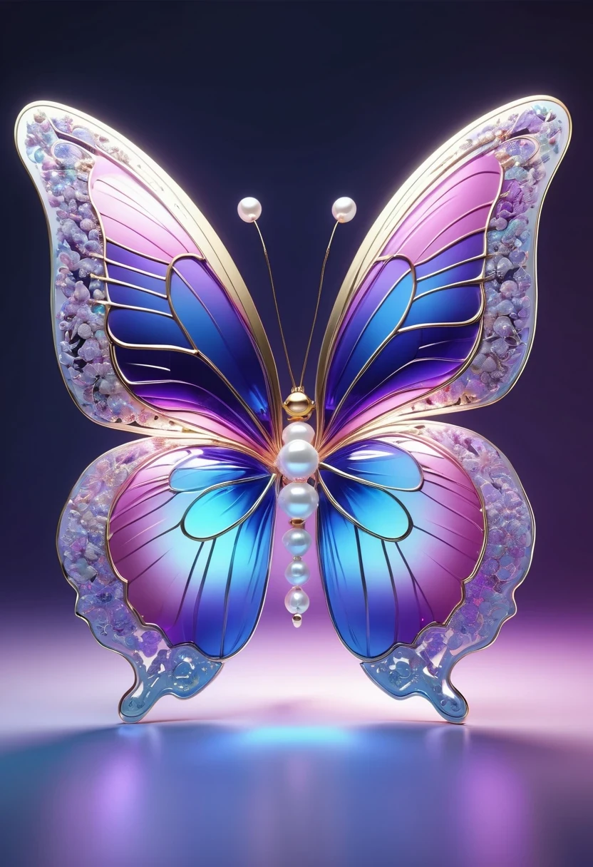 best quality,perfect masterpiece,Perfect work of art,Business,8k,White transparent butterfly， purple，Big pink breasts，blue，Kaneko,Pearl Illusion,(The front is centered),(Centrosymmetric)，3s materials,HD,Detailed performance,C4D,。.3D,Octane Rendering,Ray Tracing,Intricate details,Animated Lighting,Renderer,