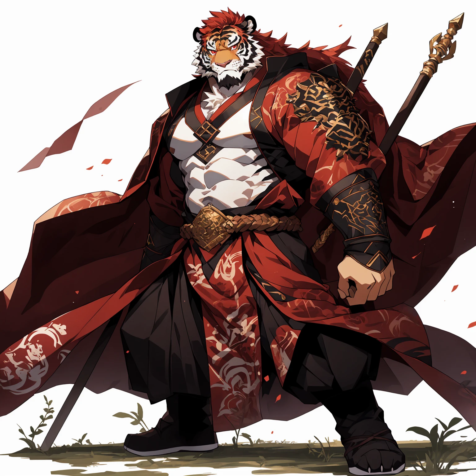 (淡红色tiger),(烈焰红General战袍),Holding a spear,Powerful gesture,Stand confidently and proudly,(The background is the endless sea:1.2),abdominal muscles,Heroic Stance飒爽,完美的masterpiece,Various facial details,Perspective from a distance,specific description,masterpiece,CG,(Pale red eyes),light green pattern,Light green tail,General,Heroic Stance,tiger,Reddish fur,Specific facial details,Half Body,(炎火General战履),(Chang Ling),((middle aged)),(Face focus),(16K),HD,Red and white belly,temple,beard,(Facial lines),Different students,(Flaming Red Battle Robe),(Light red hair),Strong,muscle,(high resolution:1.3),Weeds underfoot