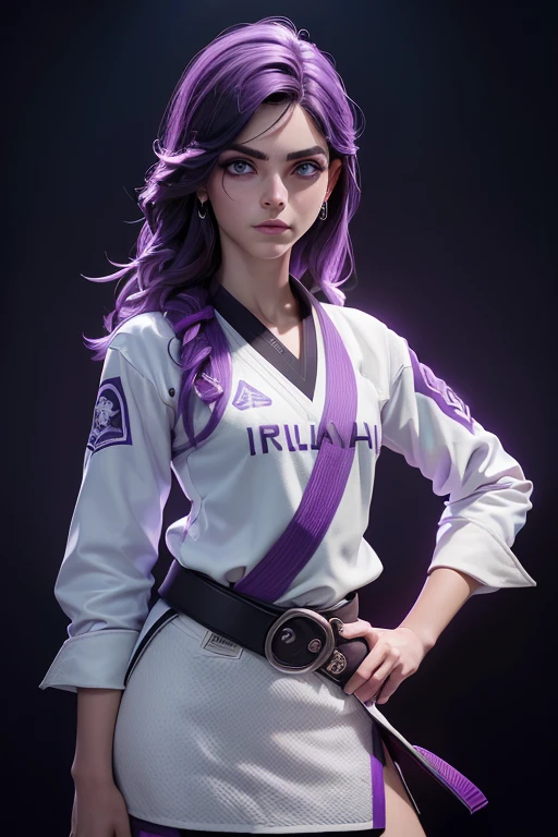 (pluralidad:1.2), (piel coloreada, piel blanca:1.5), (cabello purpura:1.5), (blue eyes, cabello con raya lateral, pelo largo, Pelo RIZADO:1.2), (blusa blanca, falda morada, Purple Belt:1.5), tema de diamante, Ciudad girl, Ciudad, (realista:1.2), (Obra maestra:1.2), (foto de cuerpo completo:1.2),(tiro de vaquero:1.2), neon lighting, dark romantic lighting, (Muy detallado:1.2),(cara detallada:1.2), (gradientes), vistoso, ojos detallados, (paisaje detallado:1.2), (natural lighting:1.2),(antecedentes detallados), paisaje detallado, (pose de glamour:1.2), solo,