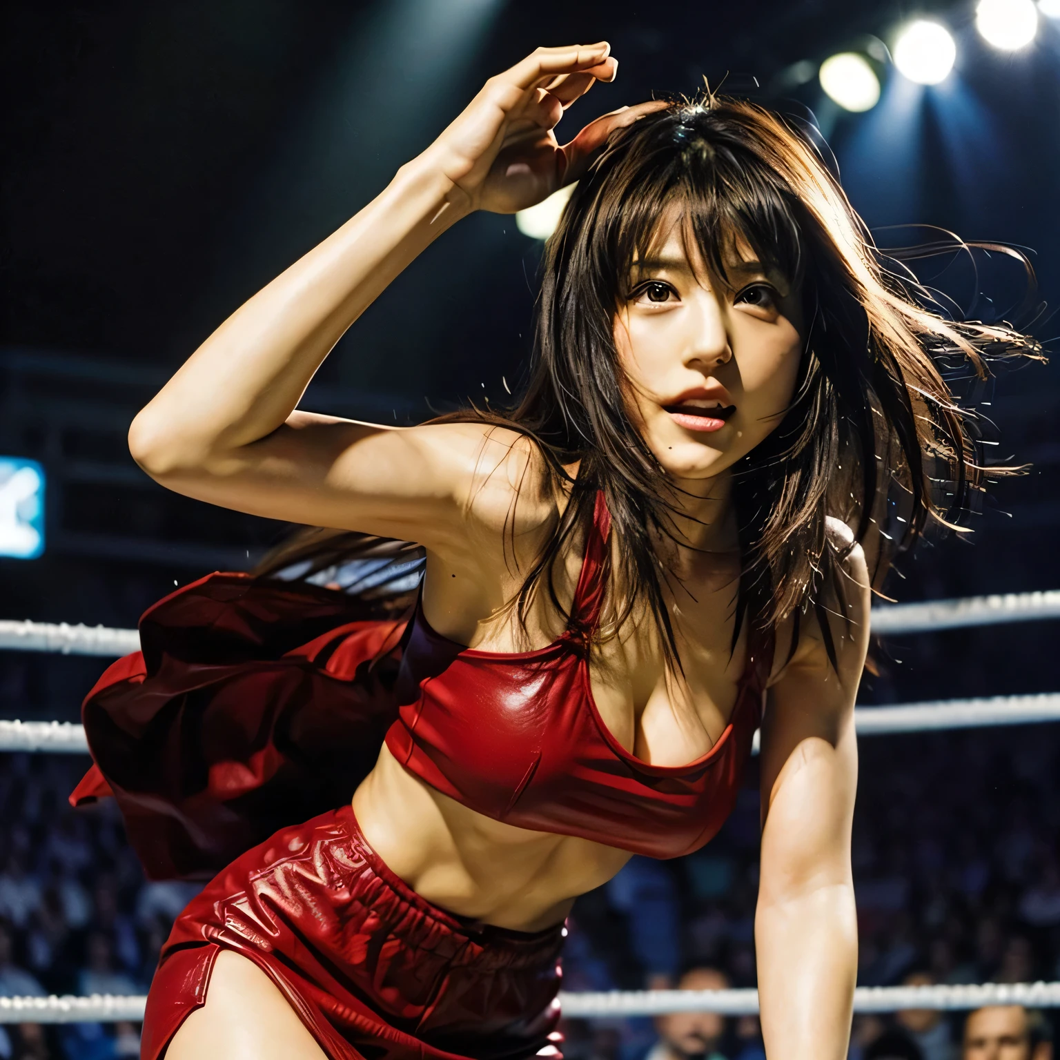 Tifa, From Final Fantasy 7, Elbow drop to Ric Flair in a WWE ring