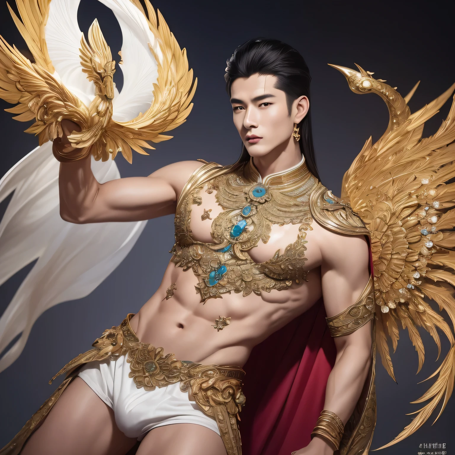 An Alafiid man holds a large white number 3 in front of a gray background, dragon, author：Li Song, author：Cold plum, Leng Jun, inspired by Huang Gongwang, author：Sun Long, Huang Longli, inspired by Wen Zhengming, by Zhou Fang, steve zheng, author：Barbara Longi, inspired by Wang Zhenpeng, Reality, masterpiece, best quality, high resolution, Very detailed), A young handsome man posing nude，Surrounded by crystals, Crystal personified as a man, 18-year-old male, Vibrant colors, Realistic lighting, sparkling reflections, Bright and transparent skin, Contoured physique, intense gaze, Salient features, Chiseled jawline, Messy hair, Confident and relaxed posture, Artistic Composition, elegant gesture, charming and seductive expression, The man&#39;s body is covered with intricate crystals, Creates a mesmerizing and ethereal effect, Attention to detail, Perfect texture, A fusion of reality and fantasy, Incredible depth and dimension, The smoothness of the man&#39;s skin and the texture of the crystal create a striking contrast, The seamless integration of the human form into the crystalline environment, Evoke a sense of elegance, beauty, and mysterious, A powerful symbol of purity and strength embodied by the element of crystal, Skillful use of shadows and highlights to enhance the three-dimensional quality of an image, Use color wisely，Create a fantastic atmosphere, Exquisite and subtle light and shadow differences, Create visual impact、Emotionally powerful scenes, Exquisite craftsmanship and skilled execution, 