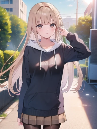 (masterpiece:1.3),((High resolution)),((high quality)),((Super detailed))、One girl、Perfect balance、Perfect Face、Detailed face、Cute face、beautiful詳細な目、Expressive eyes、Cute eyes、Shiny eyes、Perfect body、beautiful体、((8K Wallpaper)) ,(8K),Shine, Shine光, (perfect hand :1.7),Ray Tracing,Perfect lighting, Shine目, (Watching the audience,smile:1.1), (Mature Woman:1.4),Mahiru Shiina (Shiina Midday) ,blonde,Brown eyes, ((Brown eyes:1.7)), ((smile)),((弾けるようなsmile)),Long Hair,sneakers, ((Black Pantyhose)) , (hoodie:1.2) , ((Panty stocking)) , shoes、skirt, ((head shot))、Embarrassing、blush、beautiful女の子、Cute face、beautiful顔、Cute face、beautiful、Good anatomy、smile、Mistress Pose, smile, blush, Outdoor, Day, blue sky, empty, Watching the audience, Moody lighting, In-person audience、(Are standing))、From below、(NSFW:1.3),skirtを上げる,((Panties through pantyhose))