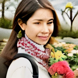 Incitar: Um incrivelmente charmoso carregando uma mochila, accompanied by her adorable puppy, desfrutando de um lindo passeio de primavera cercado por lindas flores amarelas e paisagens naturais. The illustration is in high definition with 4k resolution, with highly detailed facial features and cartoon-style visuals.