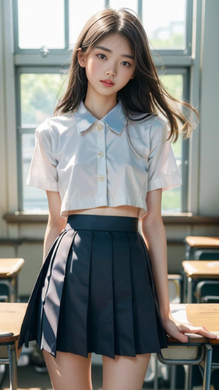 3 girls standing in a row,(((The best full-length photography)))、((Glowing skin))、3 girls、Beautiful 12 year old girl in Seoul、Elementary school students、、Looks brilliant、detailed face、Fascinating、skirt、(Thigh-length socks:1.2)、((School uniform、uniform、ミニskirt:1.5))、(skirt)、、((She opened her legs and showed me her panties..:1.5))、(Look through the panties.:1.5)、((standing on tiptoe))、shoot back、((Superb details))、(完璧にdetailed face)、(detailed hands)、(finger details)、(excellent human structure)、photorealistic masterpiece、最High quality、Superb details、film lights、complicated details、high resolution、very detailed))、Detailed background、8KUHD、Digital single-lens reflex camera、soft light、High quality、Film texture、Fujifilm XT3 、shallow depth of field、natural soft light、、classroom、Looking slightly from below,Flat chest,Clear nipples,navel jewelry,armpit,Open her pussy,,Flat chest,Clear nipples,navel jewelry,