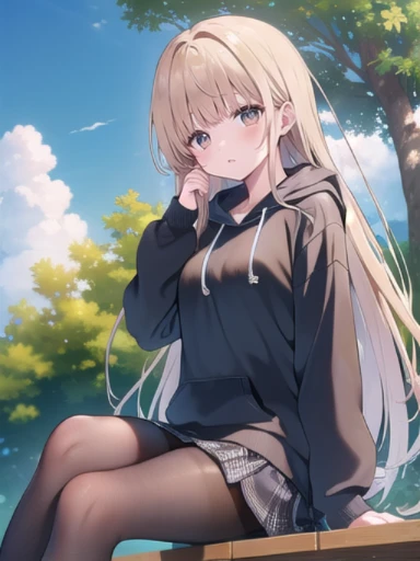 (masterpiece:1.3),((High resolution)),((high quality)),((Super detailed))、One girl、Perfect balance、Perfect Face、Detailed face、Cute face、beautiful詳細な目、Expressive eyes、Cute eyes、Shiny eyes、Perfect body、beautiful体、((8K Wallpaper)) ,(8K),Shine, Shine光, (perfect hand :1.7),Ray Tracing,Perfect lighting, Shine目, (Watching the audience,smile:1.1), (Mature Woman:1.4),Mahiru Shiina (Shiina Midday) ,blonde,Brown eyes, ((Brown eyes:1.7)), ((smile)),((弾けるようなsmile)),Long Hair,sneakers, ((Black Pantyhose)) , (hoodie:1.2) , ((Panty stocking)) , shoes、skirt, ((head shot))、Embarrassing、blush、beautiful女の子、Cute face、beautiful顔、Cute face、beautiful、Good anatomy、smile、Mistress Pose, smile, blush, Outdoor, Day, blue sky, empty, Watching the audience, Moody lighting, In-person audience、(Sitting))、From below、(NSFW:1.3),skirtを上げる,((Panties through pantyhose))