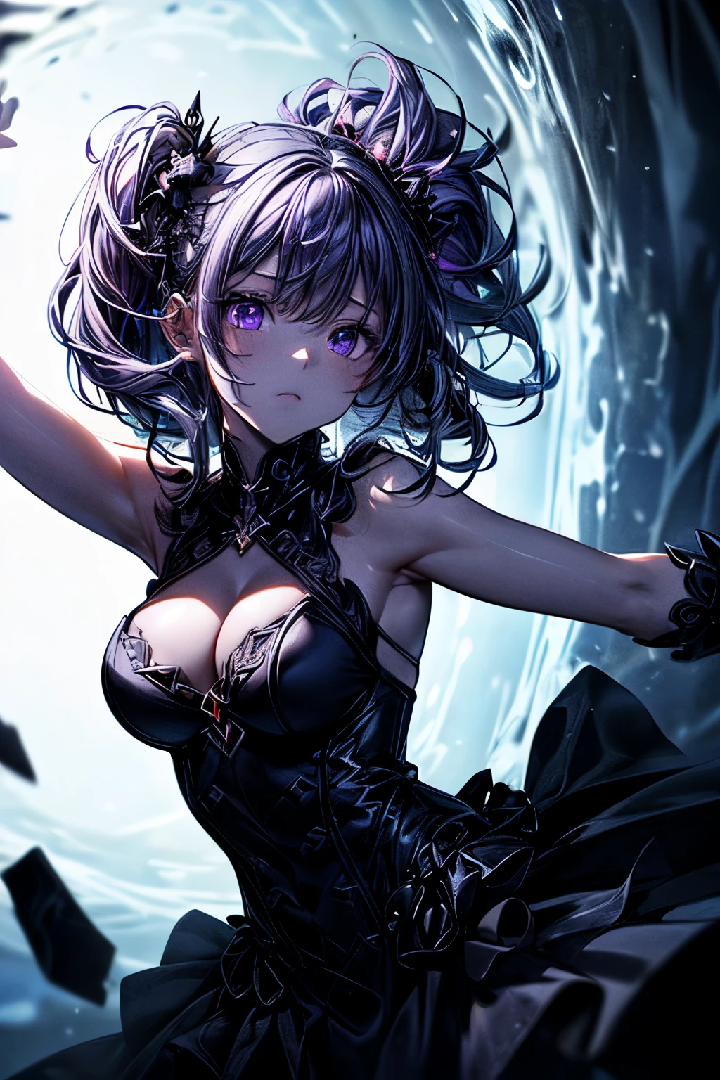 ((((masterpiece, highest quality, Super detailed, very_expensive_solve, big_file size, Full Color)))), ((((Modern stressful society)))), abstract illustration, CG, Dark worldview, Fantasy World, Big black vortex, darkness魔法, Wizard, (darkness), Magical Vortex, ((Purple Magic)), Gothic Girl Costume,
